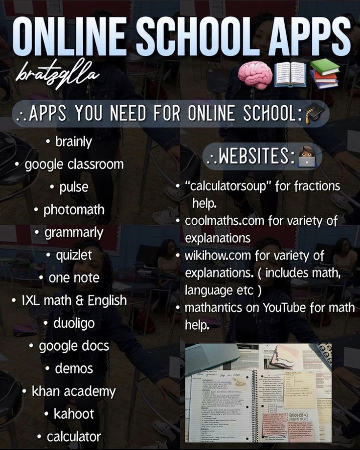 a poster with the words online school apps on it and an image of a person sitting at a desk