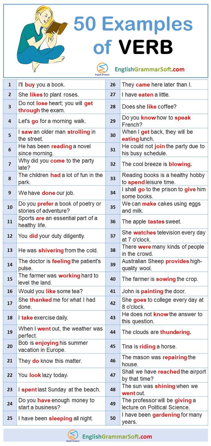 Examples of Verbs (50 Sentences) Verb Sentences Worksheet, Verb Examples In Sentences, Example Of Verb, Verb Sentences, Eng Grammar, Types Of Verbs, Verbs Worksheet, Grammar Sentences, Grammar Notes