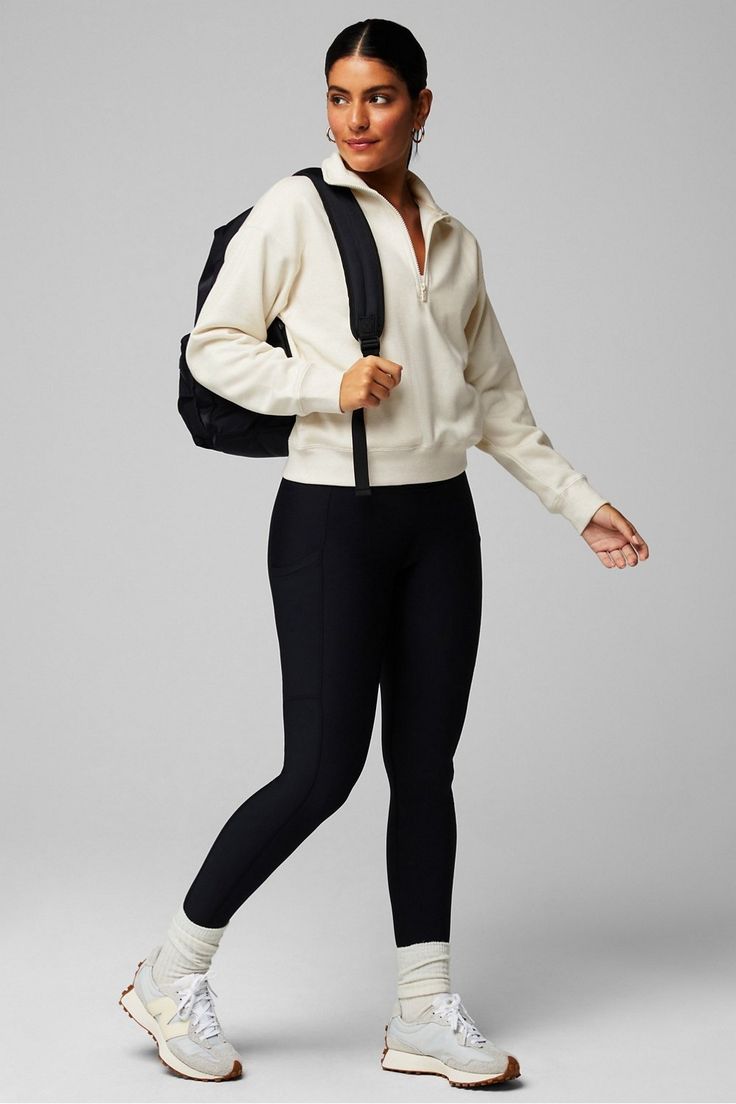 Cozy Fleece 1/2 Zip Sweatshirt - Fabletics Comfortable Sweats For Fall Workout, Comfy Winter Activewear, Comfy Winter Everyday Activewear, Comfy Everyday Activewear For Winter, Winter Activewear Long Sleeve For Everyday, Long Sleeve Winter Activewear For Everyday, Cozy Activewear For Fall Sports, Winter Long Sleeve Activewear, Winter Everyday Long Sleeve Activewear