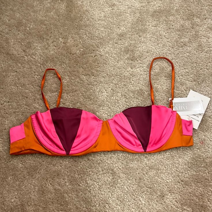 Brand New For Love And Lemons, Multi Stella Paneled Bra, Size Small. Bought From Intermix. Summer Underwire Bra In Purple, Purple Underwire Summer Bra, Summer Purple Underwire Bra, Purple Underwire Bra For Summer, Summer Pink Bra With Lined Body, Summer Purple Bra With Padded Cups, Summer Purple Bra, Lemon Set, White Bustier