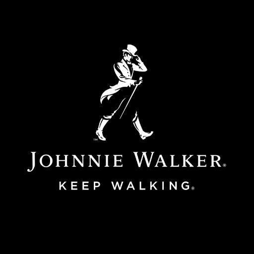 a black and white image of a man walking with a cane in his hand, the words'johnie walker keep walking '