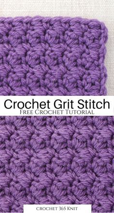 the crochet grid stitch is shown in purple