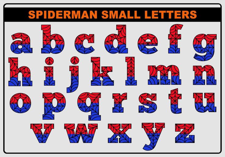 spiderman small letters are shown in red, white and blue with the letter's lowercases