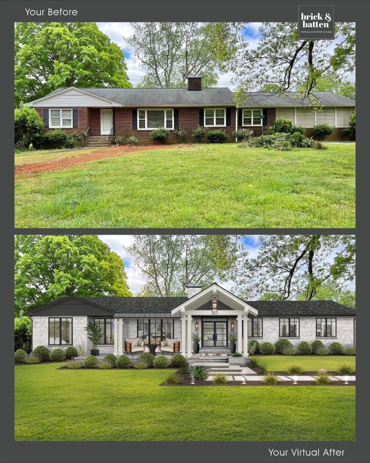 before and after photos of a ranch house