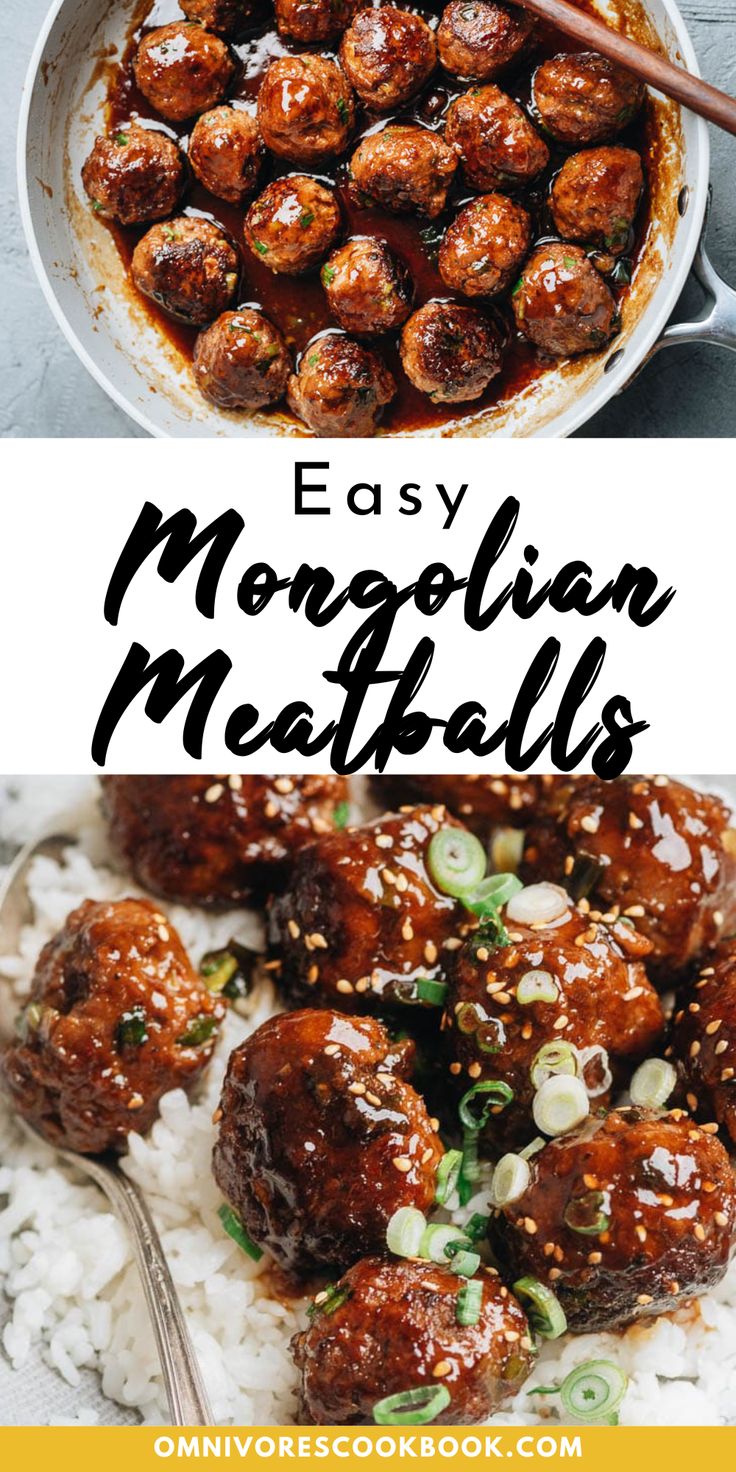 meatballs and rice in a skillet with chopsticks on the side text reads easy morgandale meatballs