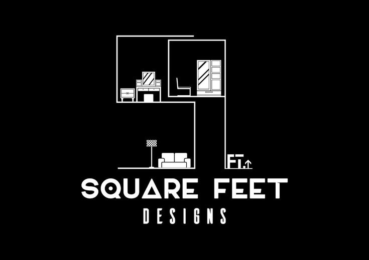 the square feet designs logo is shown in black and white, with an image of a bed