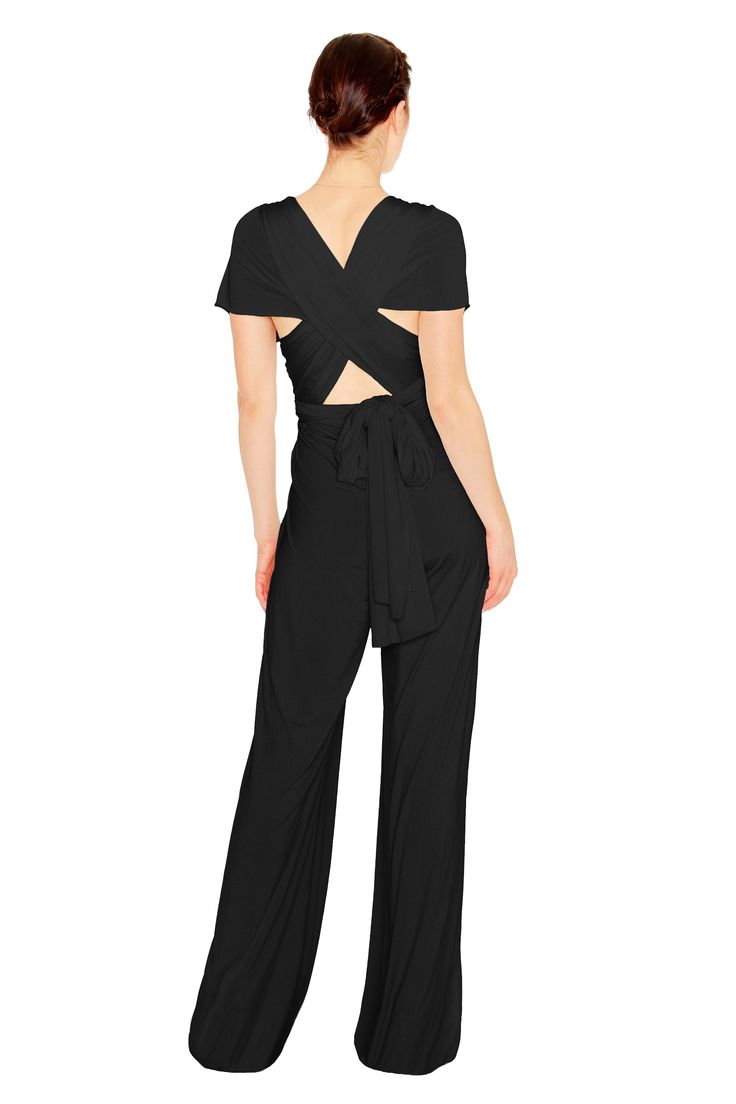 Our convertible Jumpsuit is perfect for the bridal party, rehearsal dinner, brunch, work and anywhere in between. It features our signature convertible wrap top and can be tied over 15 different ways. Two sizes fits all—size A fits US 0-12 and size B fits a US 14-24 Standard Length Measures 47" long. Please inquire about extra length options Fabric: Luxurious Poly-Spandex Jersey Care: Dry-clean or Machine Wash Cold. Hang Dry. Steam Only, Do Not Iron Made in the USA Please see our FAQ for informa Bridal Jumpsuit, Free Fabric Swatches, Tie Styles, Swim Shop, Bridesmaids Dresses, Rehearsal Dinner, Rehearsal Dinners, Free Fabric, Classic Collection