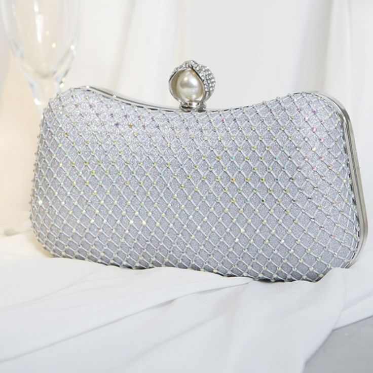 Pearl Rhinestones Clutch Purse Crossbody Removable Chain Bags 205.510.4 Centi Wedding Bags With Silver-tone Hardware, Elegant Silver Clutch Bag, Elegant Silver Handheld Bag, Luxury Silver Bag With Pearl Handle, Elegant Bags With Silver-tone Hardware As A Gift, Silver Embellished Crystal Bag, Silver Crystal Embellished Bags, Silver Embellished Crystal Bags, Elegant Silver Evening Bag With Bling