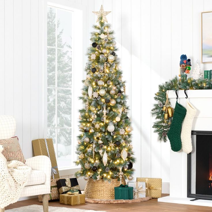 a decorated christmas tree in a living room