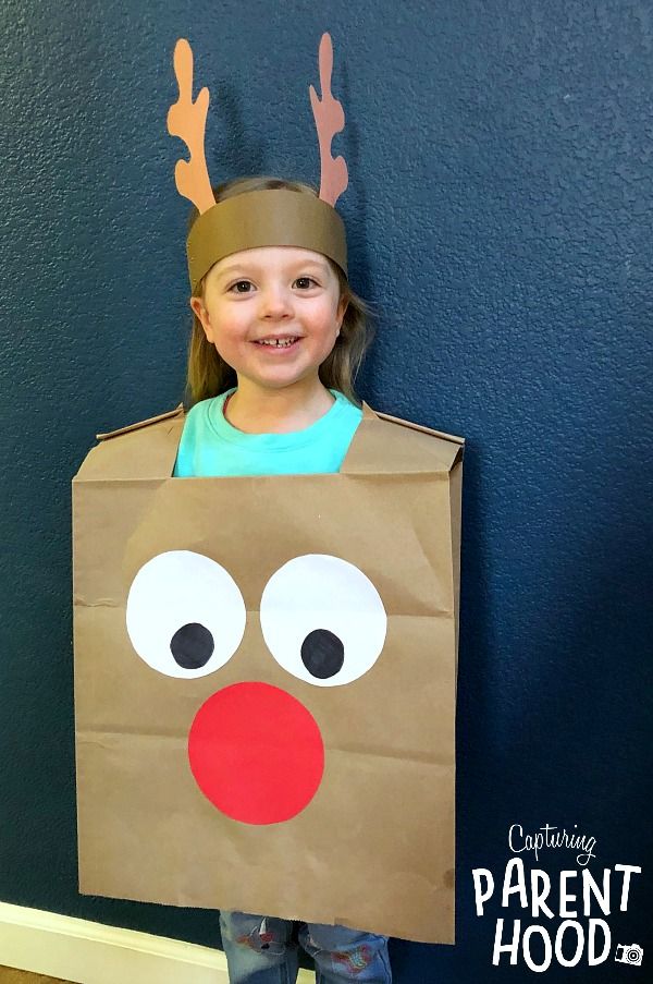 Paper Bag Reindeer Craft • Capturing Parenthood Diy Reindeer Costume, Marbled Christmas Ornaments, Diy Christmas Costumes, Sensory Bottle, Reindeer Costume, Hanging Craft Ideas, Rainbow Water, Paper Bag Crafts, Reindeer Craft