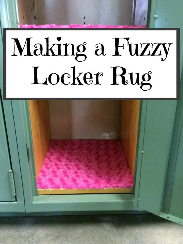 a green cabinet with pink rugs in it and the words making a fuzzy locker rug