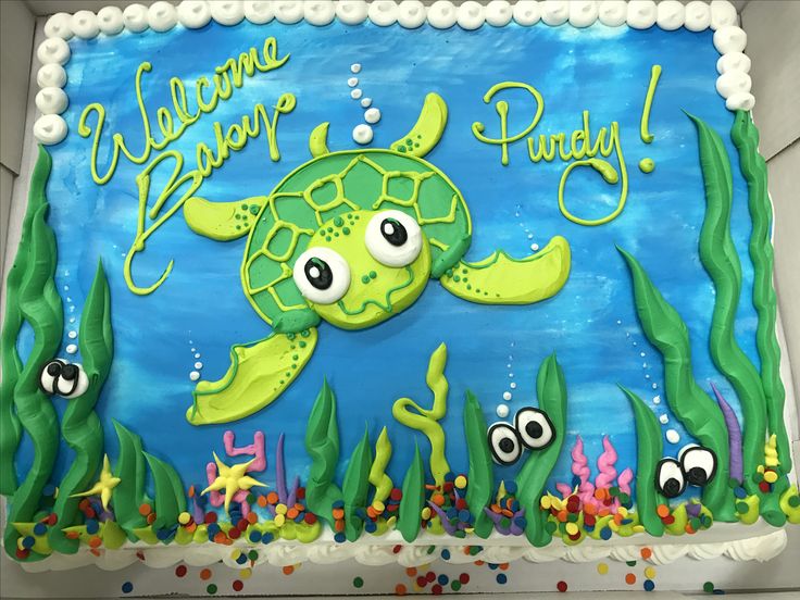 a birthday cake decorated to look like a sea turtle