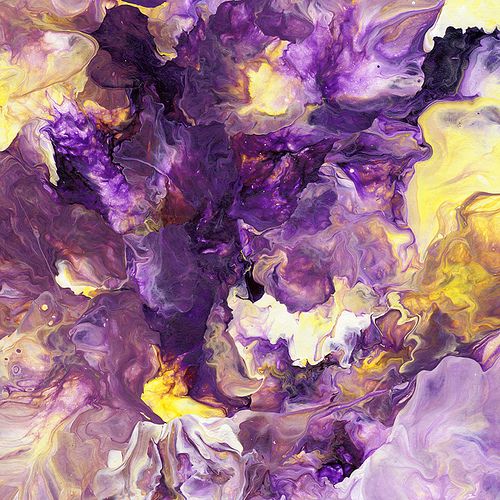 an abstract painting with purple and yellow colors