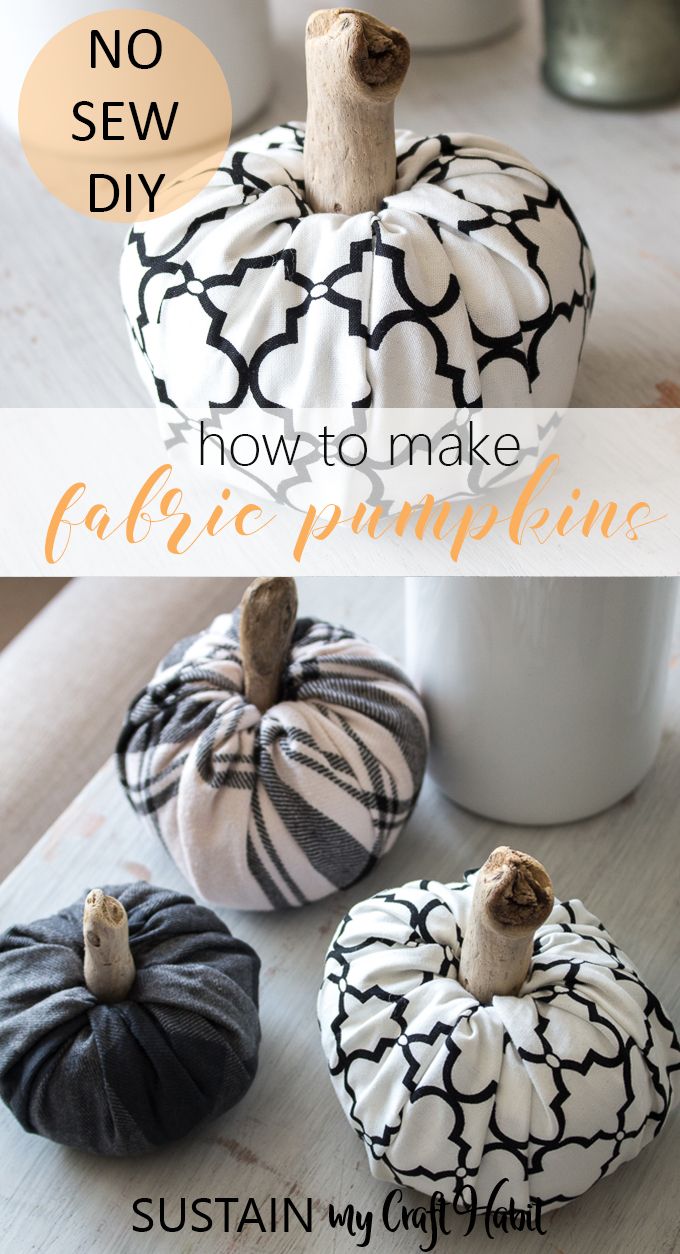 three different types of pumpkins sitting on a table with the words how to make fabric pumpkins