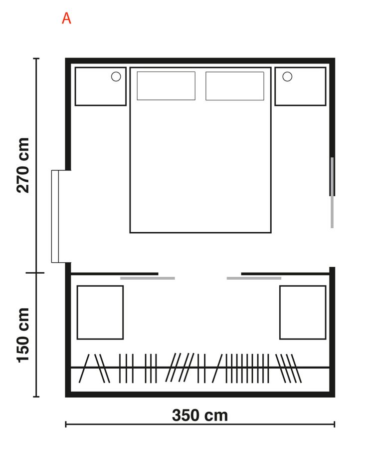 the floor plan for a bedroom with two beds