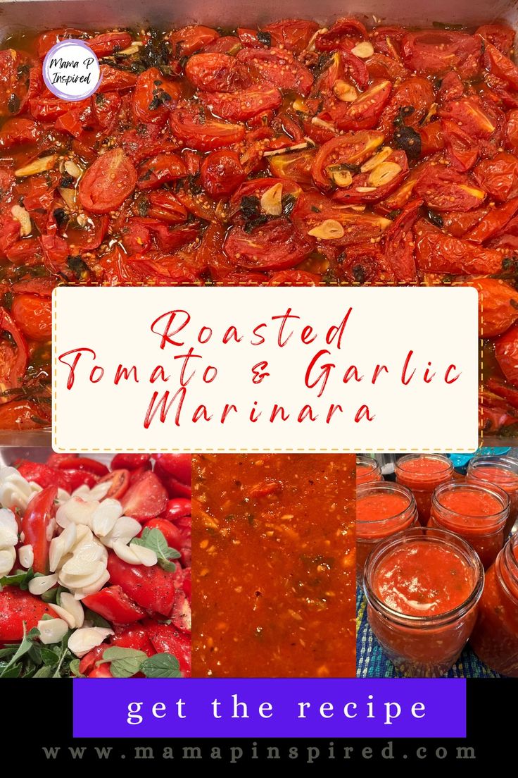 roasted tomato and garlic marinana with text overlay reading roasted tomato and garlic marinana get the recipe