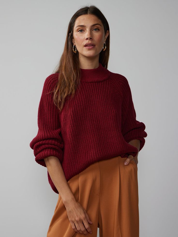 Burgundy Sweater Outfit, Chic Sweater, Pre Black Friday, Sweater Outfit, Maroon Sweater, Chic Sweaters, Burgundy Sweater, Mock Neck Sweater, Work Attire