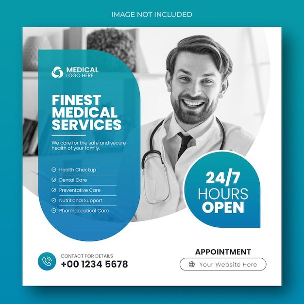 a medical flyer template with a doctor in the background and an image of a smiling man