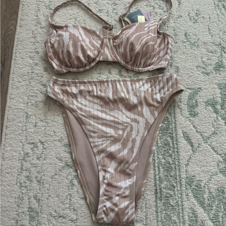 Super Cute Bikini Set! The Top Has Adjustable Straps And A Clasp Closure In The Back. Top Is M And Bottoms Are A S The Bottoms Are Super Comfy And Are High Waisted! Nwt Beige Lined Swimwear For The Beach, Beige Underwire Swimwear For Beach, Target Beachwear For Beach Season, Target Swimwear For Summer Swimming, Target Swimwear For Summer Vacation, Target Beachwear Swimwear For Beach Season, Target Fitted Swimwear For Poolside, Target Summer Swimwear For Vacation, Summer Poolside Swimwear By Target