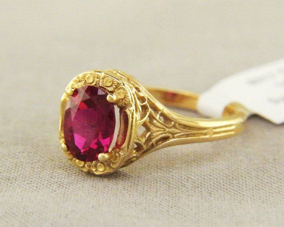 Vintage Style Filigree Design 14k Yellow Gold by ArdenJewelers Oval Ruby Engagement Ring, Ruby Engagement Ring, Filigree Design, Yellow Gold Ring, Yellow Gold Rings, Sacramento, Vintage Rings, Ring Designs, Lab Grown