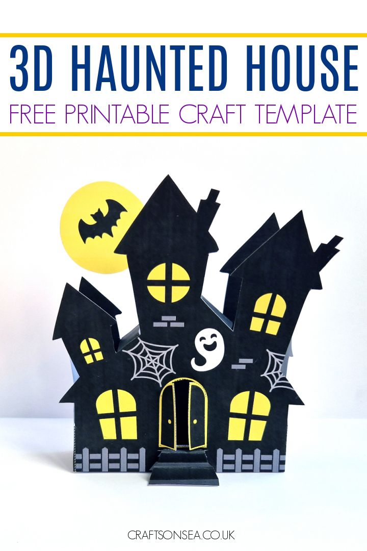 a paper house with bats on it and the text, 3d halloween house free printable craft