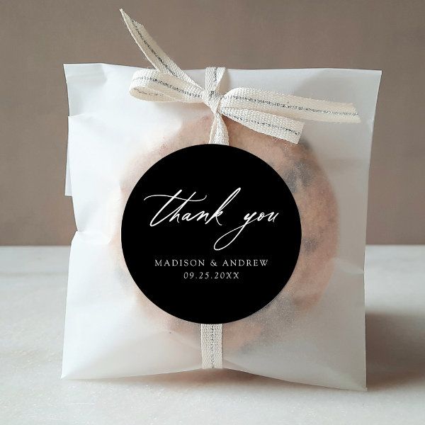 a thank you label on a bag of cookies