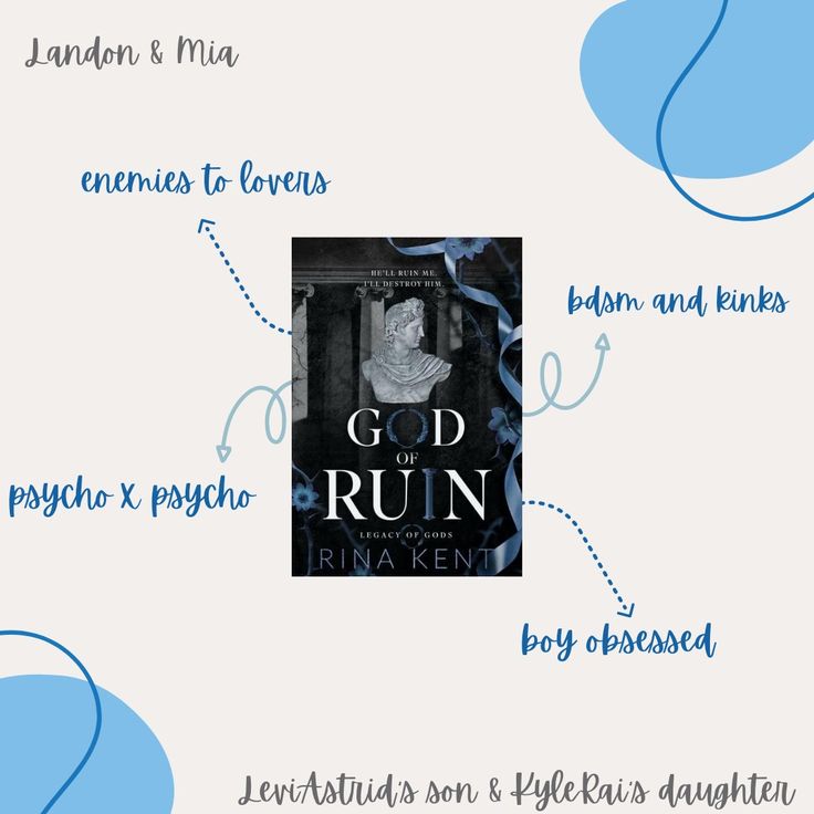 the book cover for god of ruin by irna keen with blue swirls around it