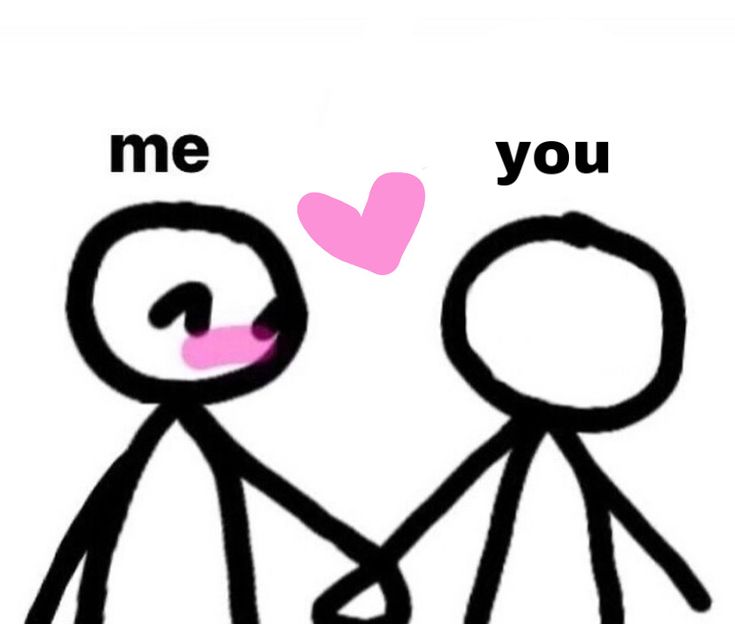 two stick figures holding hands with the words me and you above them is a pink heart