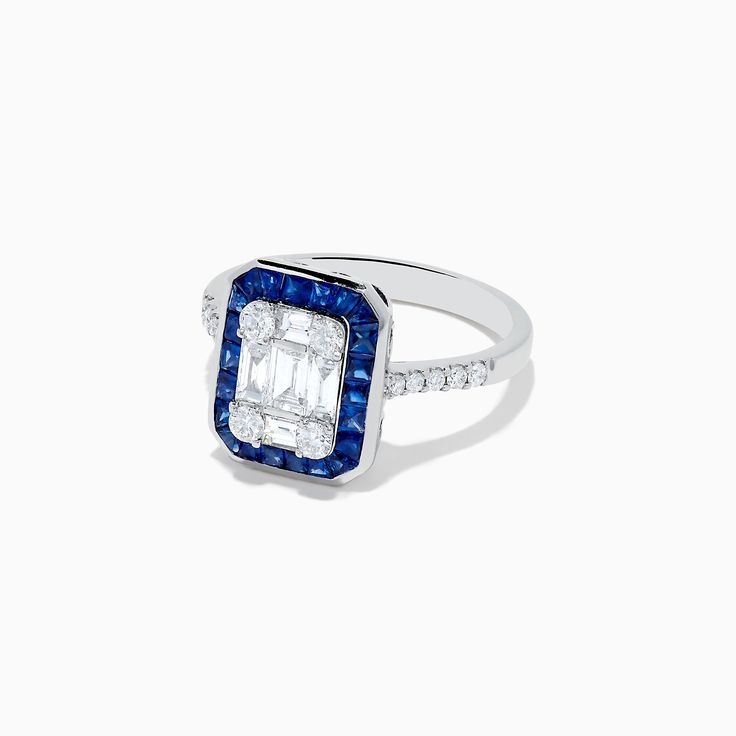 Effy Royale Bleu 14K White Gold Blue Sapphire and Diamond Deco Ring Deco Ring, White Stone, Blue Sapphire, Round Diamonds, Gold Metal, Sapphire, White Gold, Engagement Rings, Ring