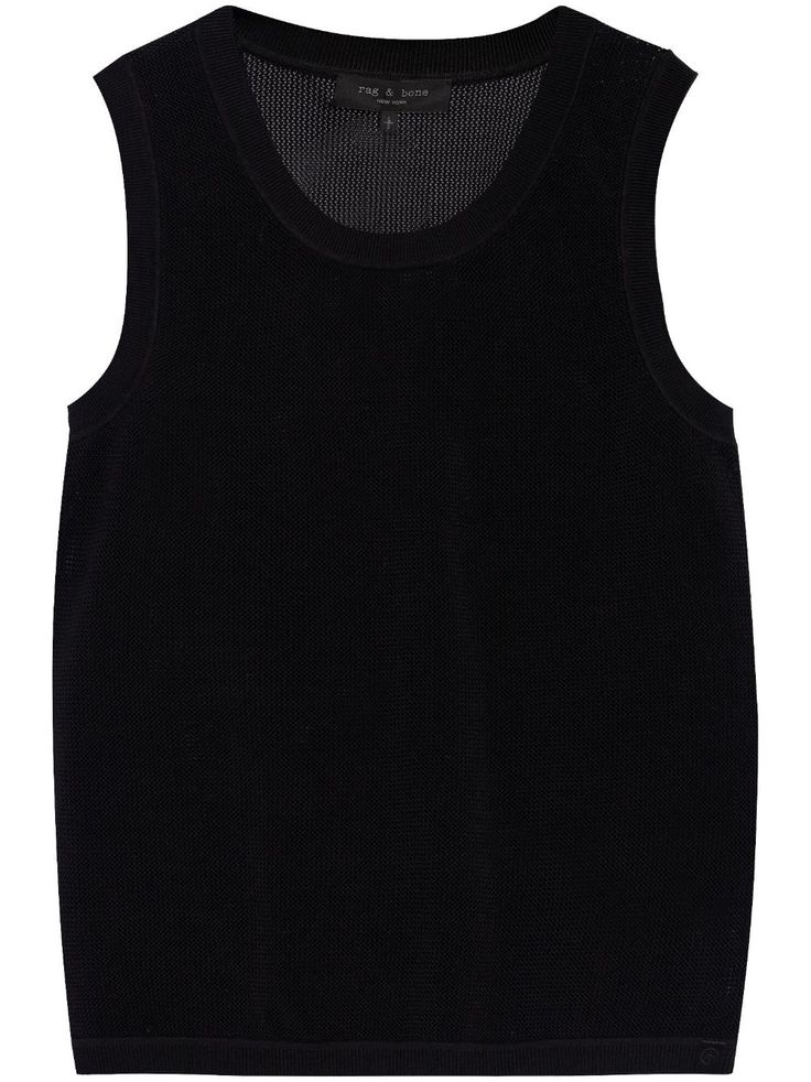 black cotton knitted construction round neck sleeveless straight hem City Shorts, Versace Outfit, Outerwear Vest, Balenciaga Triple S, Summer Beach Wear, T Shirt Vest, Knit Vest, Light Jacket, Rag & Bone