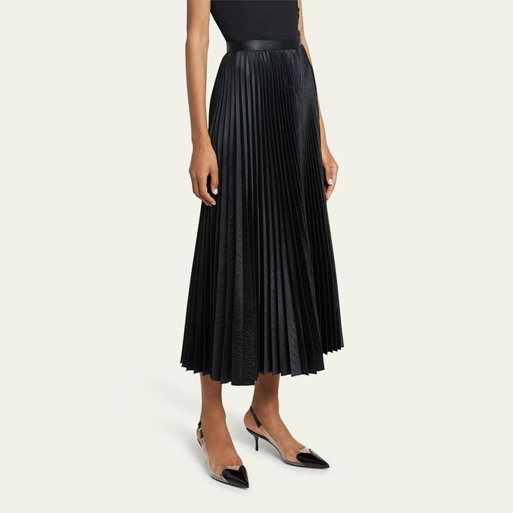 ALAIA embossed pleated skirt High waist A-line silhouette Midi length Elastane Dry clean Made in Italy Solid Chic Pleated Skirt, Elegant Pleated Skirt For Evening, Chic Pleated Skirt With Folds, Voluminous Midi Pleated Skirt, Elegant Solid Bottoms With Folds, Evening Pleated A-line Skirt, Elegant Pleated Skirt For Formal Occasion, Elegant Midi Skirt With Folds, Classic Pleated Evening Dress