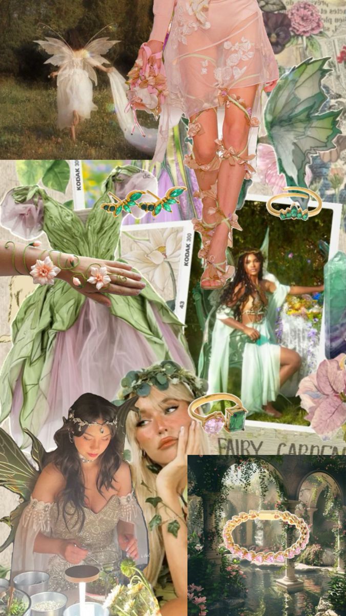 the collage is filled with photos and images from fairy land, including pictures of women in