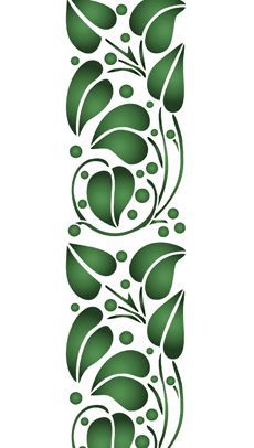 a green flower and leaves design on a white background