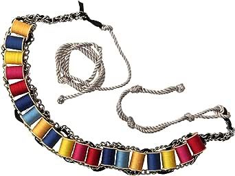 a multicolored necklace on a white background