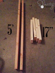 three pieces of wood sitting on the floor next to each other with measurements for them