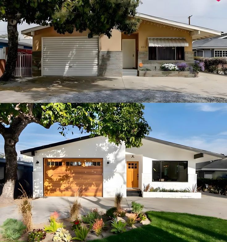 before and after photos of a house in the suburbs