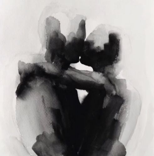 a black and white drawing of two hands in the shape of a heart on a white background