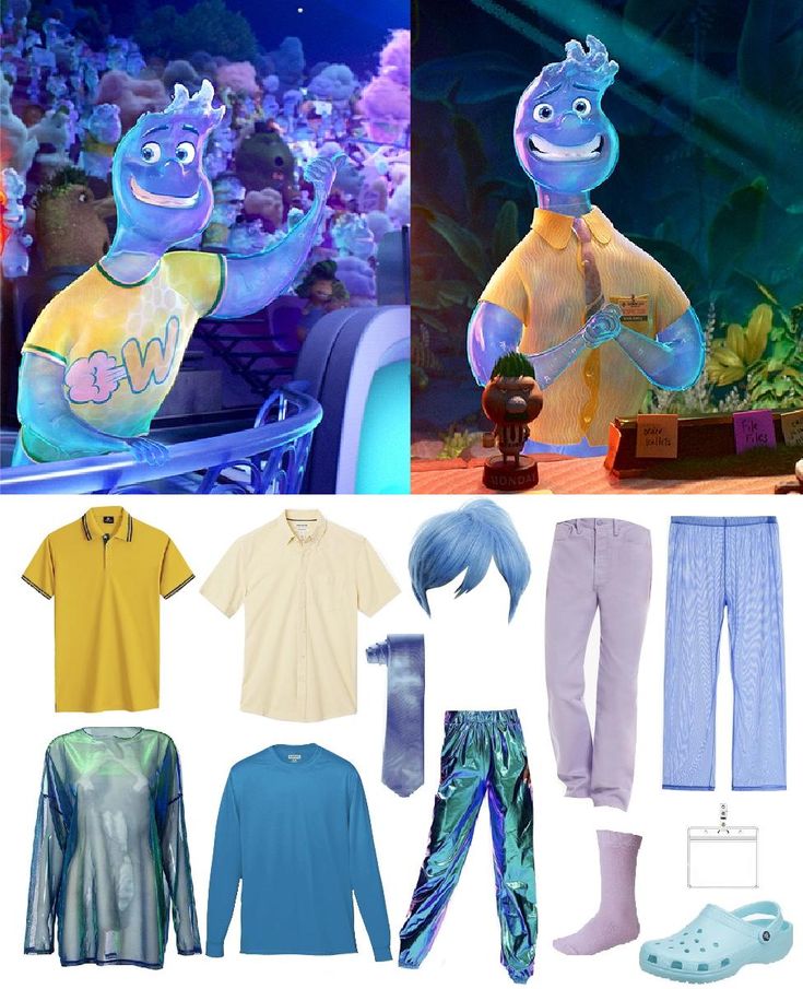 there are many items in this image including clothing, shoes and accessories for the movie finding nemo