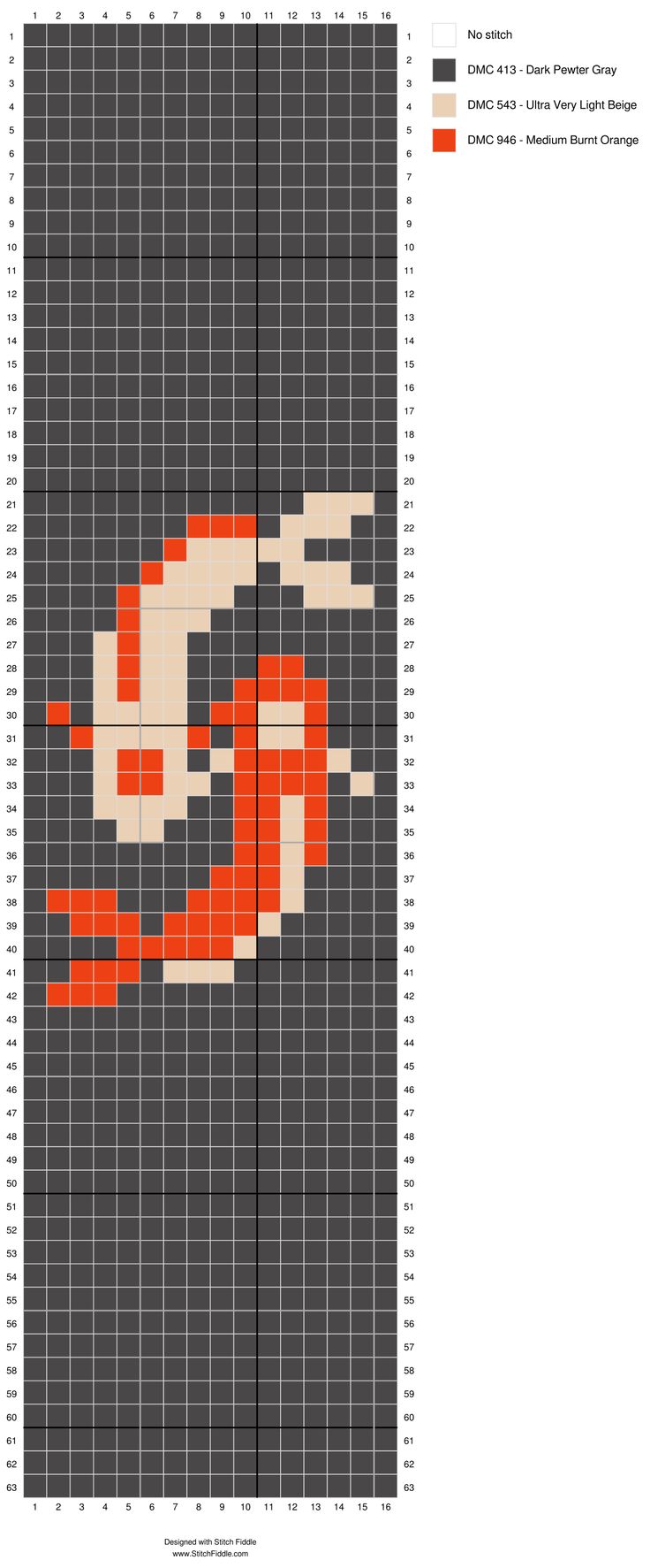 a cross stitch pattern with an orange fish on it