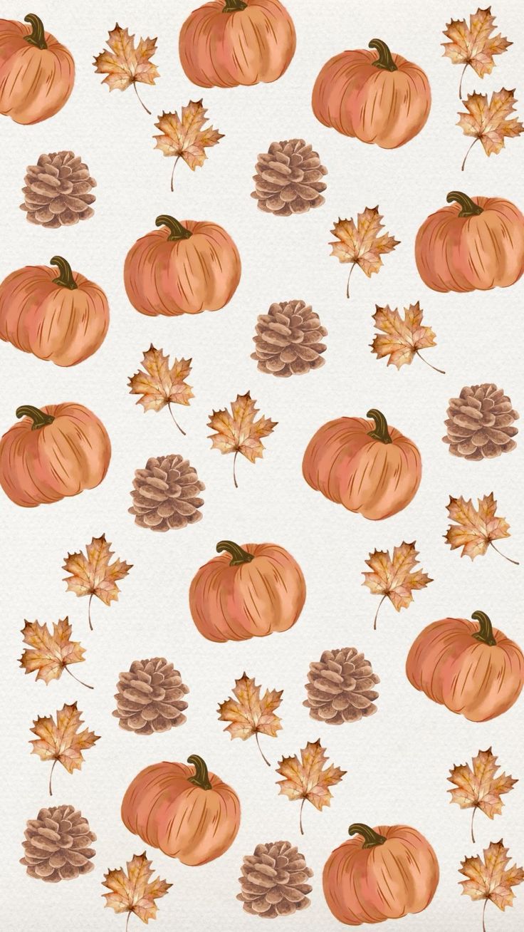 an image of pumpkins and acorns on a white background with autumn leaves