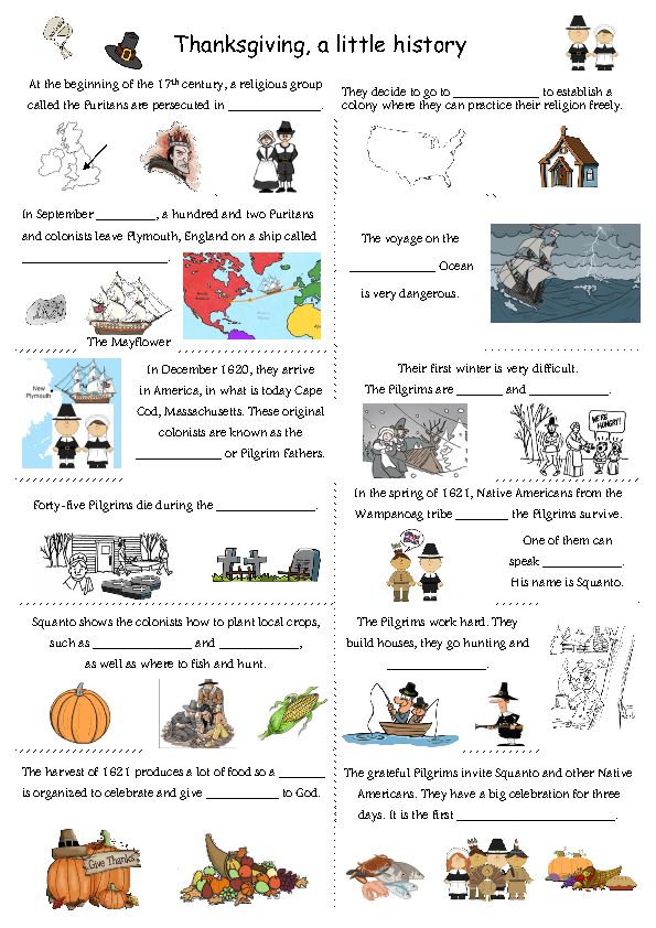 thanksgiving and little history worksheet with pictures for children's books, including pumpkins