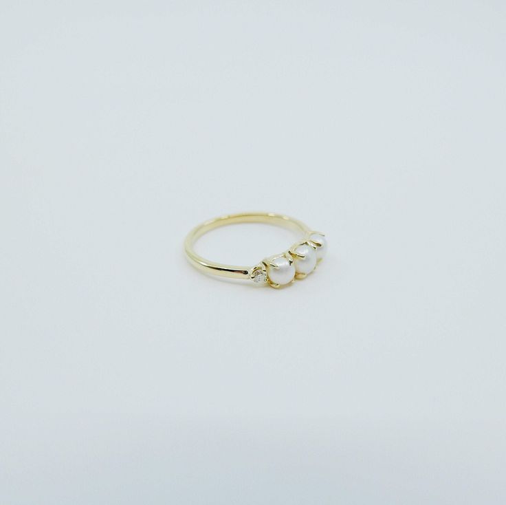 Hailey Pearl Five Stone Ring, 5 stone band, Pearl and Diamond ring, 14k gold stone ring, five stone ring, pearl ring, diamond ring Divinely Feminine, Delicate Wedding Ring, Initial Earrings, Pearl And Diamond Ring, Pearl Diamond, Single Earring, Multi Stone Ring, Moonstone Ring, Center Stage