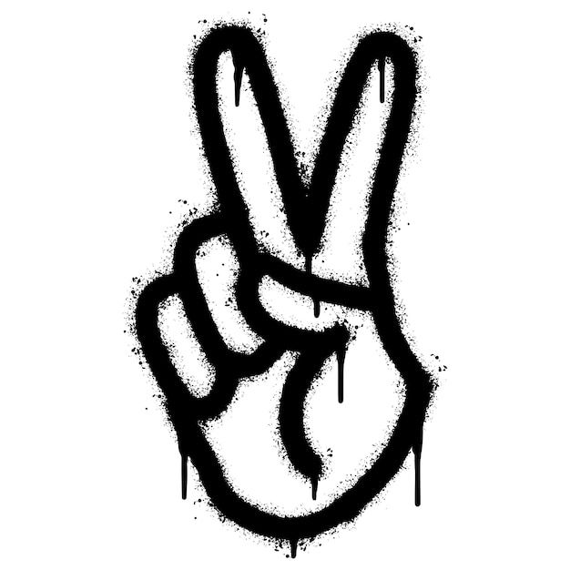 a black and white drawing of a peace sign with dripping paint on it's fingers