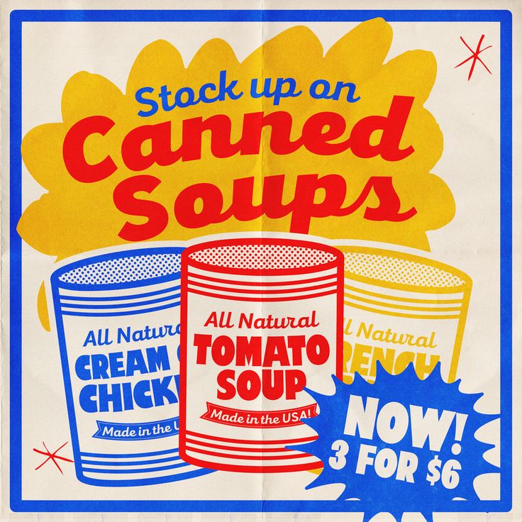 an old poster advertising canned soups from the 1950's and 1960s's