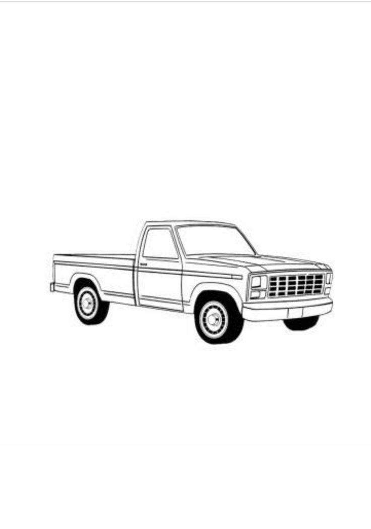 a black and white drawing of a pickup truck