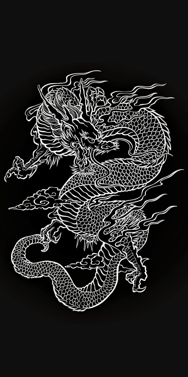 a drawing of a dragon on a black background