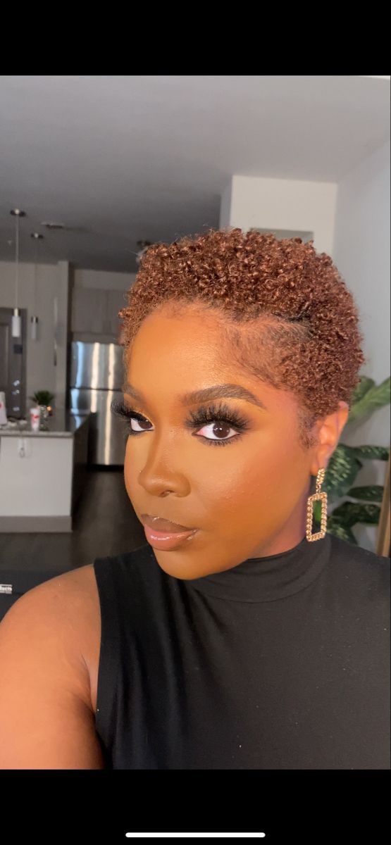 Ginger Color On Short Natural Hair, Light Brown Twa Natural Hair, Hair Color On Short Natural Hair, Short Light Brown Hair Black Women, Copper Twa Natural Hair, Brown Twa Natural Hair, Ginger Twa Hairstyles, Twa Colored Natural Hair, Short Hair Dye Colors For Black Women