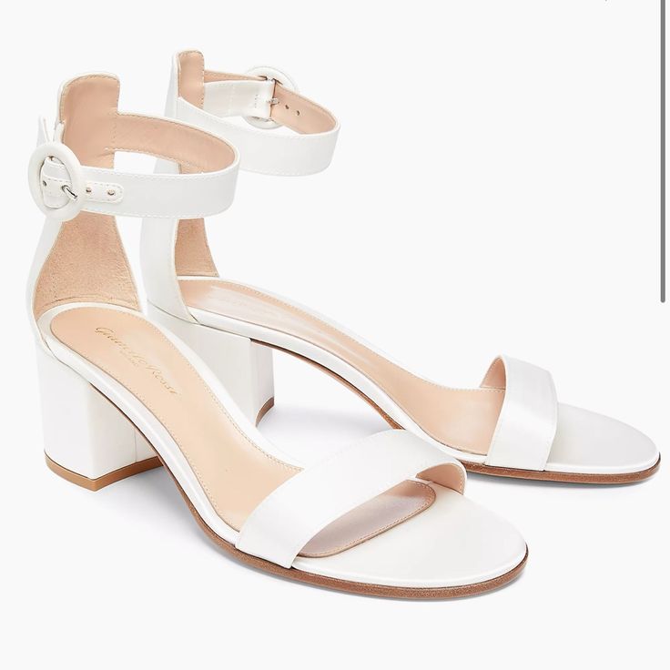 Gianvito Rossi's Signature 'Versilia' Sandals Have A Comfortable 60mm Block Heel - Perfect If You're A Bride Spending All Day On Your Feet. They've Been Made In Italy From White Satin And Have An Adjustable Ankle Strap. Size 37. Brand New! Never Used And Still In Box. Fabric Sandals, Rossi Shoes, Italian Shoes, Designer Sandals, Suede Sandals, Brown Sandals, White Satin, Gianvito Rossi, Milan Fashion Week