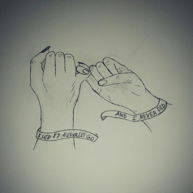 a drawing of two hands holding each other's fingers with the words, and never give up