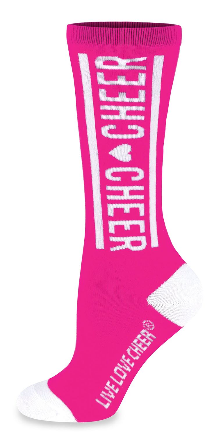 PRICES MAY VARY. Made of Cotton/Poly materials White color blocking on sock toe White color blocking on sock heel "Live, Love, Cheer" spelled out along bottom side Hair bow design featured in back on top of sock Match all of your cheer outfits with a pair of these knee high socks. This is the perfect gift for the special cheerleader in your life. Chassé is a leader and innovator in the world of cheerleading, committed to providing affordable and high-performance apparel and accessories to cheerl Cheer Socks, Sock Heel, Shoes And Socks, Cheer Shoes, Side Hair, Over Knee Socks, Cheer Outfits, Pink Socks, Socks And Heels